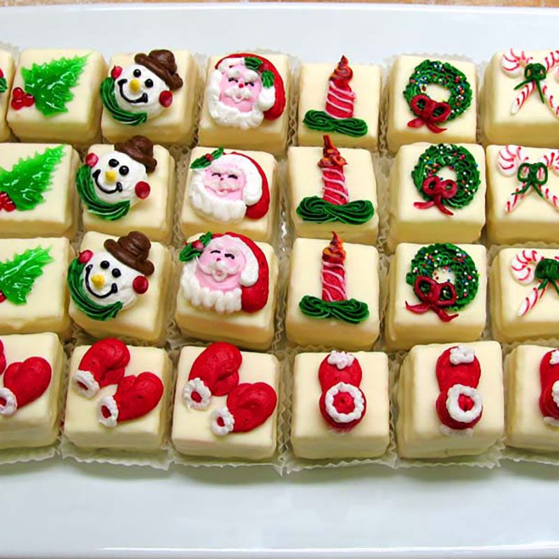 bennisons-bakery-christmas-petit-fours Picture of petit fours on a plate
